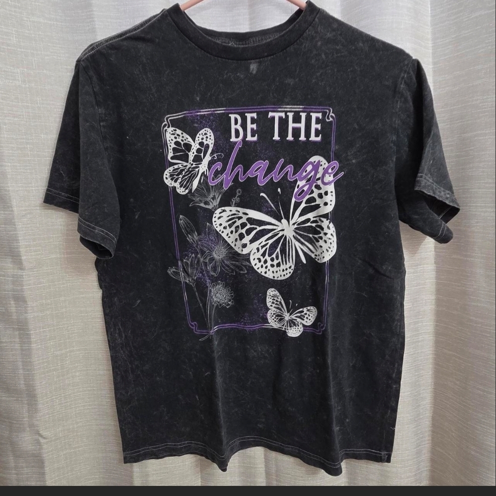 Rebellious One Black Mineral Wash Graphic Tee